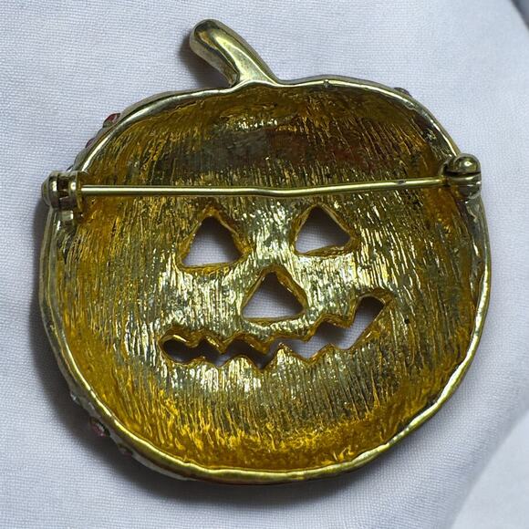 Pumpkin Halloween Glam Rhinestone Sparkly Brooch Pin - Picture 2 of 2